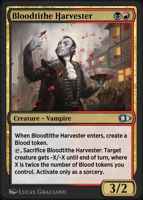 Bloodtithe Harvester, carta Magic di tipo Creature — Vampire illustrata da Lucas Graciano