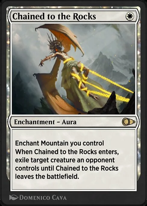 Chained to the Rocks, carta Magic di tipo Enchantment — Aura illustrata da Domenico Cava