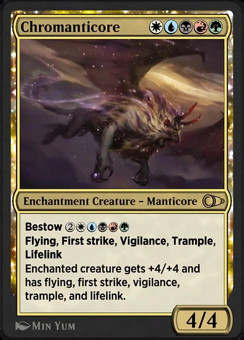 Chromanticore, carta Magic di tipo Enchantment Creature — Manticore illustrata da Min Yum