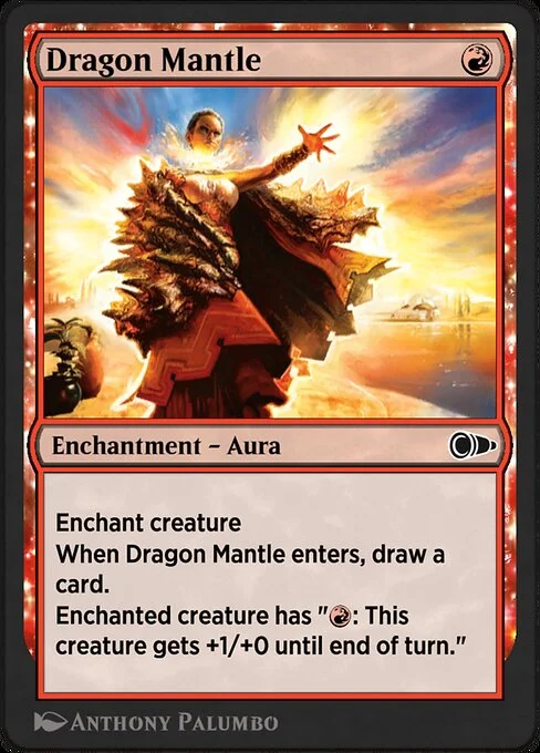 Dragon Mantle, carta Magic di tipo Enchantment — Aura illustrata da Anthony Palumbo