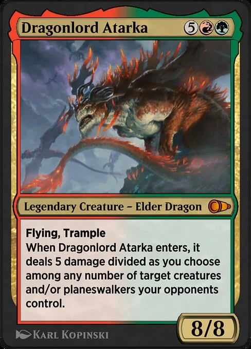 Dragonlord Atarka, carta Magic di tipo Legendary Creature — Elder Dragon illustrata da Karl Kopinski