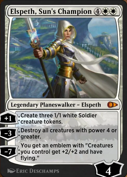 Elspeth, Sun's Champion, carta Magic di tipo Legendary Planeswalker — Elspeth illustrata da Eric Deschamps