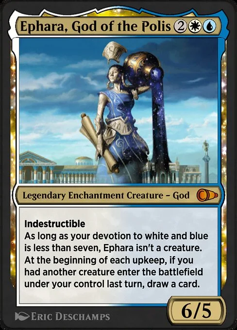 Ephara, God of the Polis, carta Magic di tipo Legendary Enchantment Creature — God illustrata da Eric Deschamps