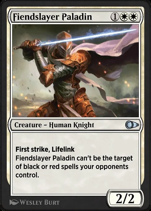 Fiendslayer Paladin, carta Magic di tipo Creature — Human Knight illustrata da Wesley Burt