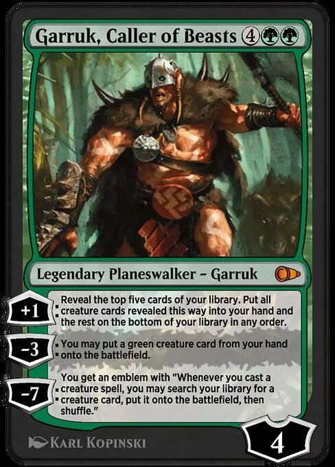 Garruk, Caller of Beasts, carta Magic di tipo Legendary Planeswalker — Garruk illustrata da Karl Kopinski