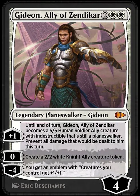 Gideon, Ally of Zendikar, carta Magic di tipo Legendary Planeswalker — Gideon illustrata da Eric Deschamps