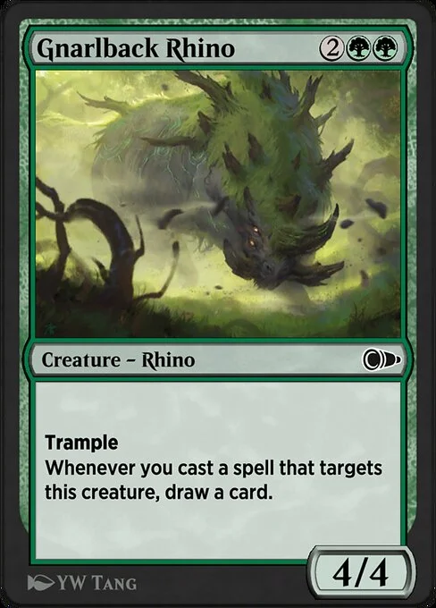 Gnarlback Rhino, carta Magic di tipo Creature — Rhino illustrata da YW Tang