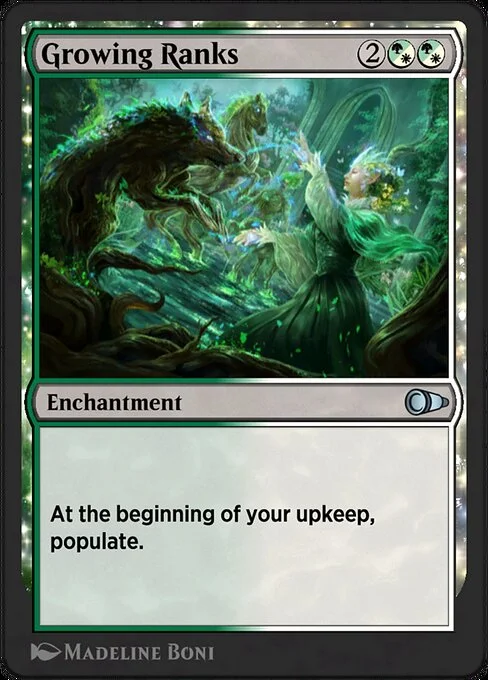 Growing Ranks, carta Magic di tipo Enchantment illustrata da Madeline Boni