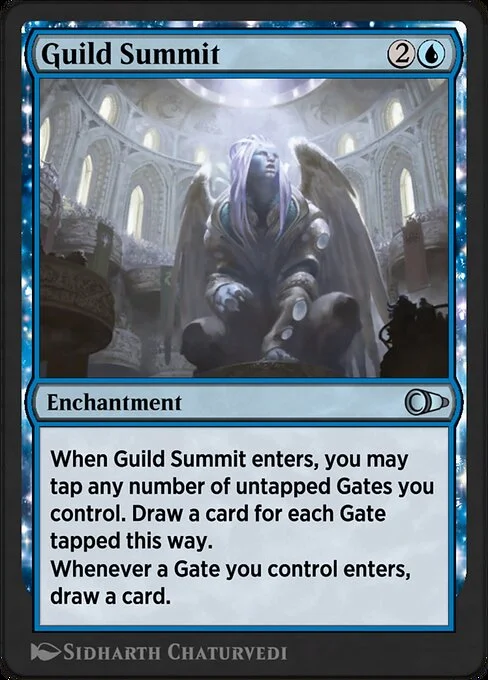 Guild Summit, carta Magic di tipo Enchantment illustrata da Sidharth Chaturvedi