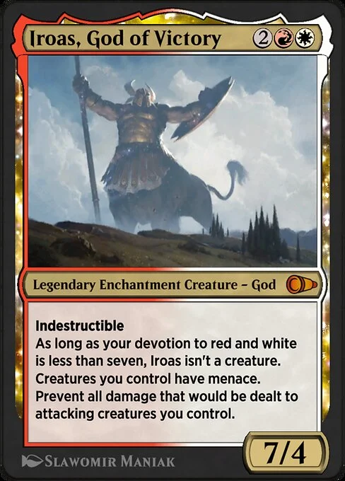 Iroas, God of Victory, carta Magic di tipo Legendary Enchantment Creature — God illustrata da Slawomir Maniak