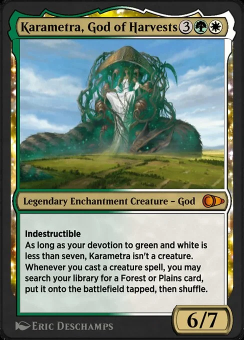 Karametra, God of Harvests, carta Magic di tipo Legendary Enchantment Creature — God illustrata da Eric Deschamps