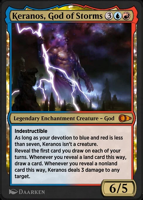 Keranos, God of Storms, carta Magic di tipo Legendary Enchantment Creature — God illustrata da Daarken