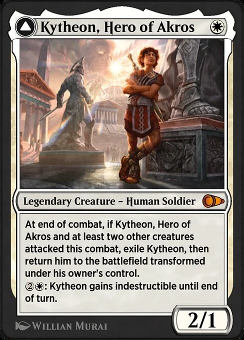 Kytheon, Hero of Akros // Gideon, Battle-Forged, carta Magic di tipo Legendary Creature — Human Soldier // Legendary Planeswalker — Gideon illustrata da Willian Murai