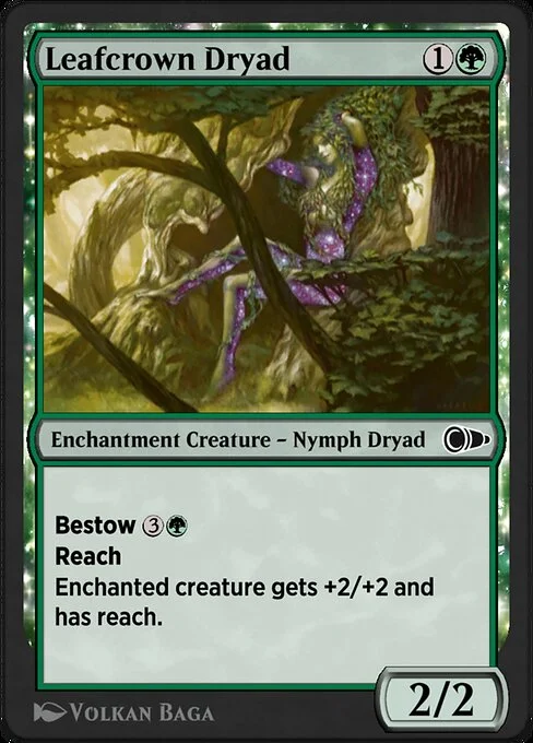 Leafcrown Dryad, carta Magic di tipo Enchantment Creature — Nymph Dryad illustrata da Volkan Baǵa
