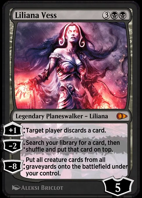 Liliana Vess, carta Magic di tipo Legendary Planeswalker — Liliana illustrata da Aleksi Briclot