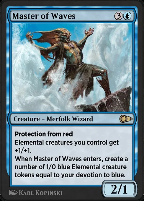 Master of Waves, carta Magic di tipo Creature — Merfolk Wizard illustrata da Karl Kopinski