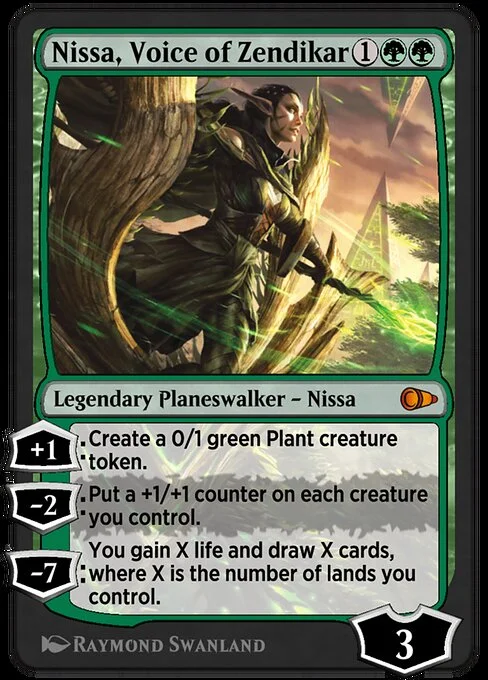 Nissa, Voice of Zendikar, carta Magic di tipo Legendary Planeswalker — Nissa illustrata da Raymond Swanland