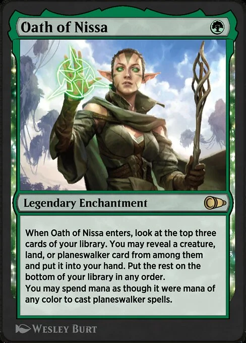 Oath of Nissa, carta Magic di tipo Legendary Enchantment illustrata da Wesley Burt