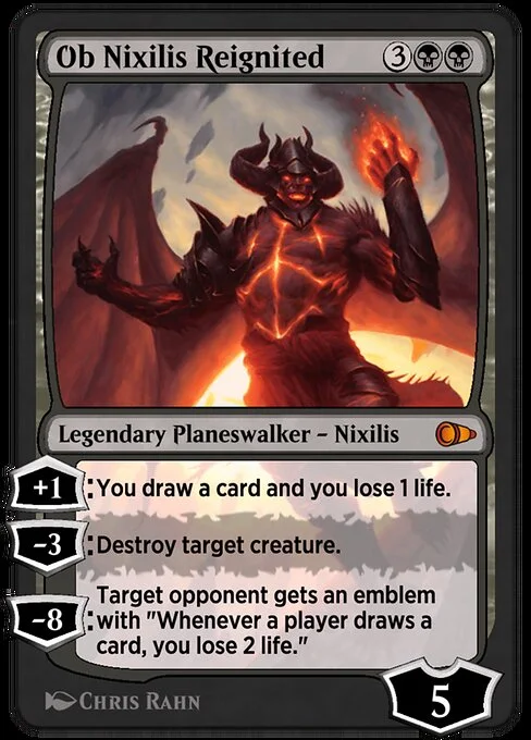 Ob Nixilis Reignited, carta Magic di tipo Legendary Planeswalker — Nixilis illustrata da Chris Rahn