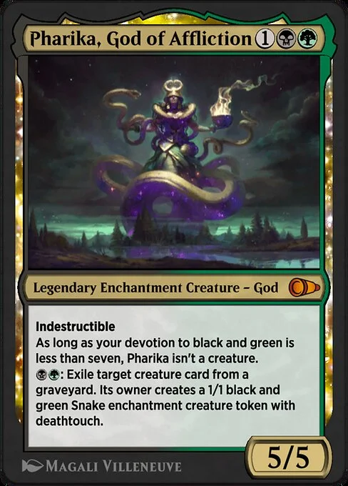 Pharika, God of Affliction, carta Magic di tipo Legendary Enchantment Creature — God illustrata da Magali Villeneuve