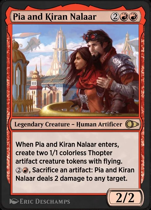 Pia and Kiran Nalaar, carta Magic di tipo Legendary Creature — Human Artificer illustrata da Eric Deschamps