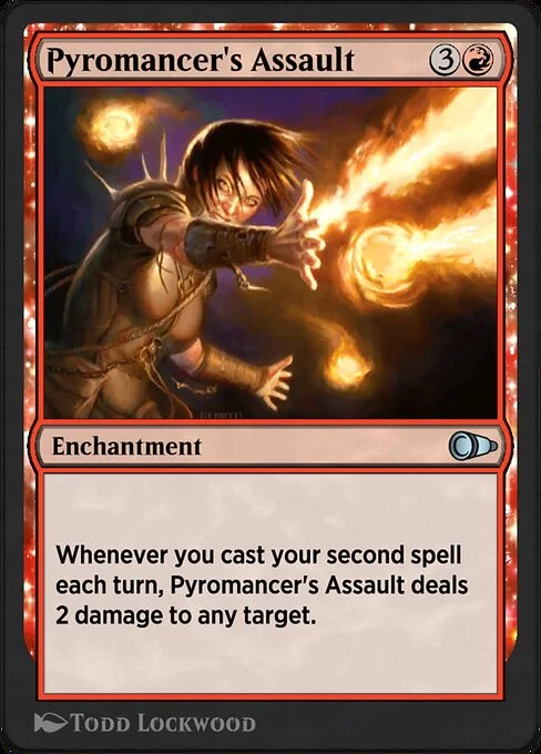Pyromancer's Assault, carta Magic di tipo Enchantment illustrata da Todd Lockwood