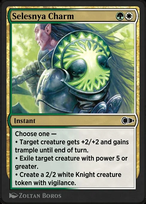 Selesnya Charm, carta Magic di tipo Instant illustrata da Zoltan Boros