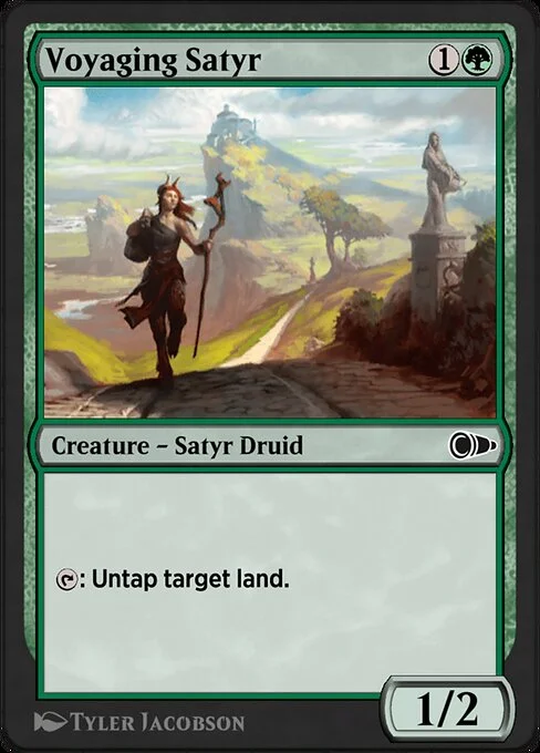 Voyaging Satyr, carta Magic di tipo Creature — Satyr Druid illustrata da Tyler Jacobson