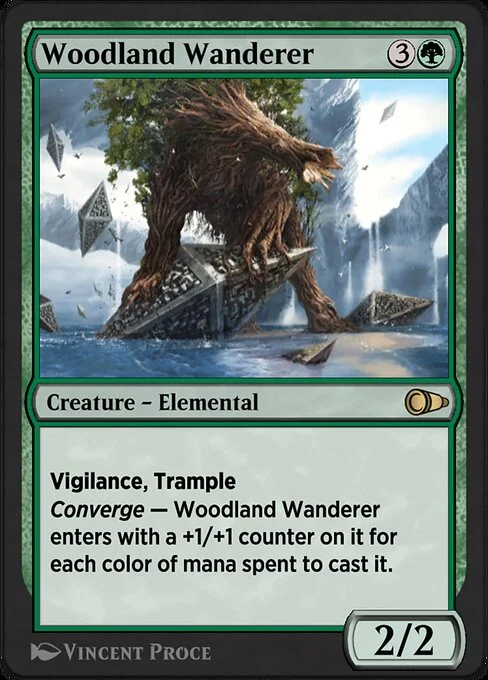 Woodland Wanderer, carta Magic di tipo Creature — Elemental illustrata da Vincent Proce