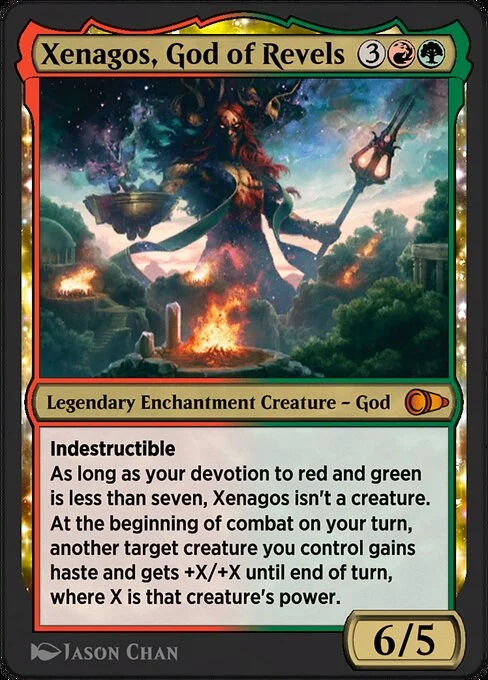 Xenagos, God of Revels, carta Magic di tipo Legendary Enchantment Creature — God illustrata da Jason Chan