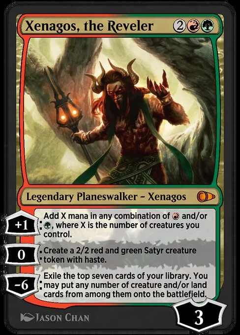 Xenagos, the Reveler, carta Magic di tipo Legendary Planeswalker — Xenagos illustrata da Jason Chan