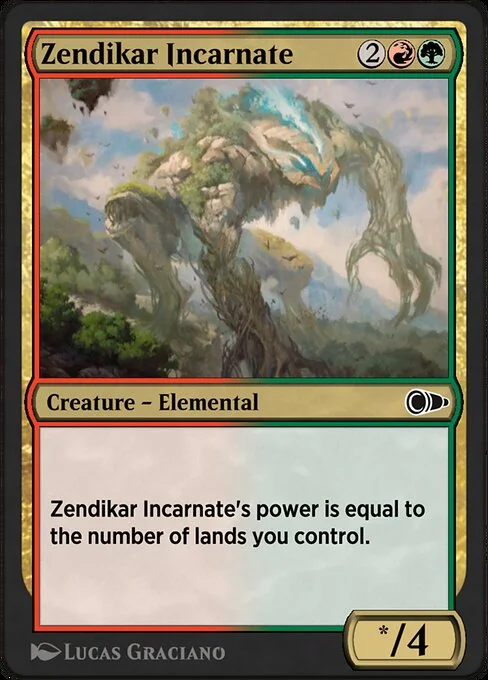 Zendikar Incarnate, carta Magic di tipo Creature — Elemental illustrata da Lucas Graciano