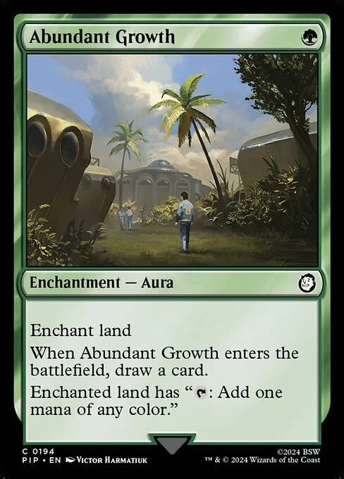 Abundant Growth, carta Magic di tipo Enchantment — Aura illustrata da Victor Harmatiuk