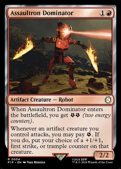 Assaultron Dominator, carta Magic di tipo Artifact Creature — Robot illustrata da Viko Menezes