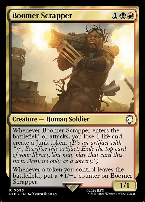 Boomer Scrapper, carta Magic di tipo Creature — Human Soldier illustrata da Xavier Ribeiro