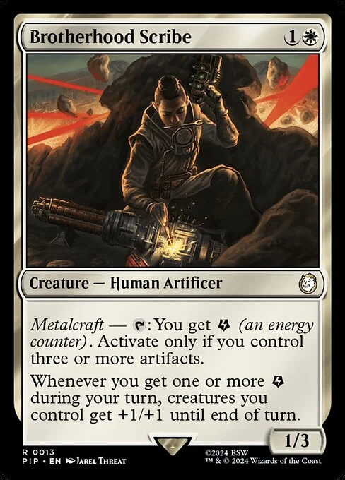 Brotherhood Scribe, carta Magic di tipo Creature — Human Artificer illustrata da Jarel Threat