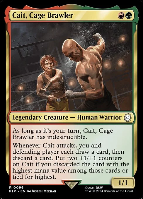 Cait, Cage Brawler, carta Magic di tipo Legendary Creature — Human Warrior illustrata da Joseph Meehan