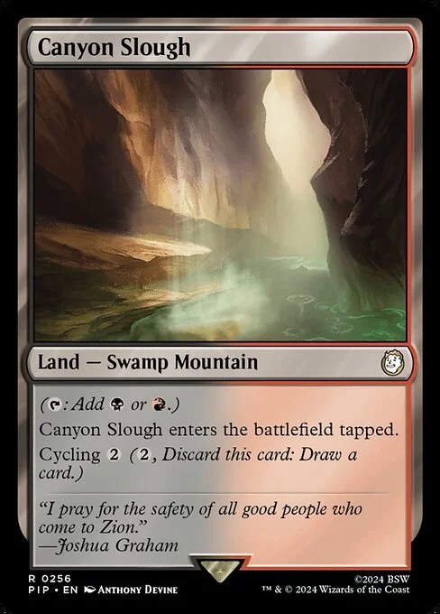 Canyon Slough, carta Magic di tipo Land — Swamp Mountain illustrata da Anthony Devine
