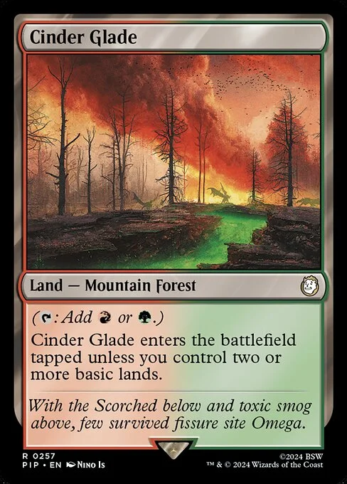 Cinder Glade, carta Magic di tipo Land — Mountain Forest illustrata da Nino Is