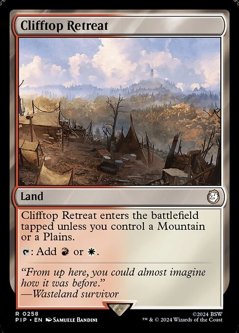 Clifftop Retreat, carta Magic di tipo Land illustrata da Samuele Bandini