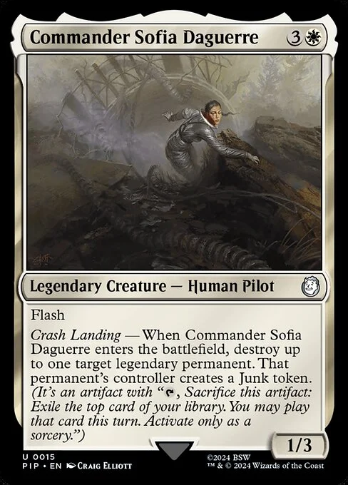 Commander Sofia Daguerre, carta Magic di tipo Legendary Creature — Human Pilot illustrata da Craig Elliott