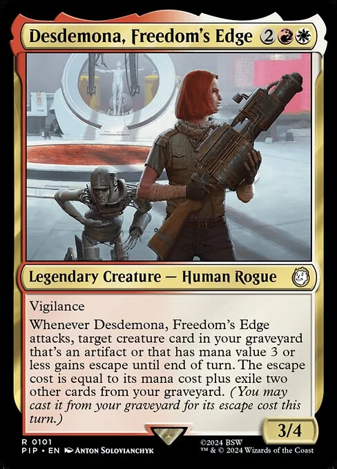 Desdemona, Freedom's Edge, carta Magic di tipo Legendary Creature — Human Rogue illustrata da Anton Solovianchyk