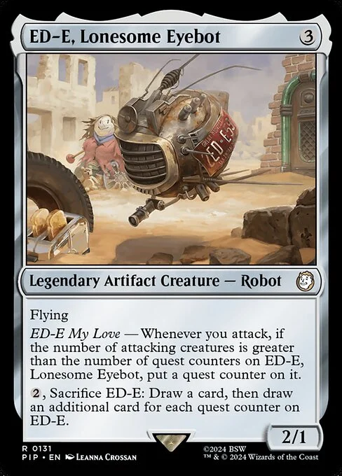 ED-E, Lonesome Eyebot, carta Magic di tipo Legendary Artifact Creature — Robot illustrata da Leanna Crossan