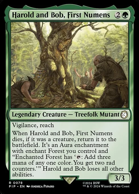 Harold and Bob, First Numens, carta Magic di tipo Legendary Creature — Treefolk Mutant illustrata da Andrea Piparo