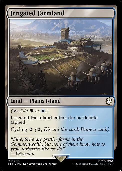 Irrigated Farmland, carta Magic di tipo Land — Plains Island illustrata da Salvatorre Zee Yazzie