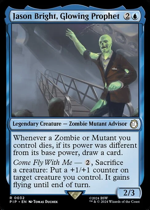 Jason Bright, Glowing Prophet, carta Magic di tipo Legendary Creature — Zombie Mutant Advisor illustrata da Tomas Duchek