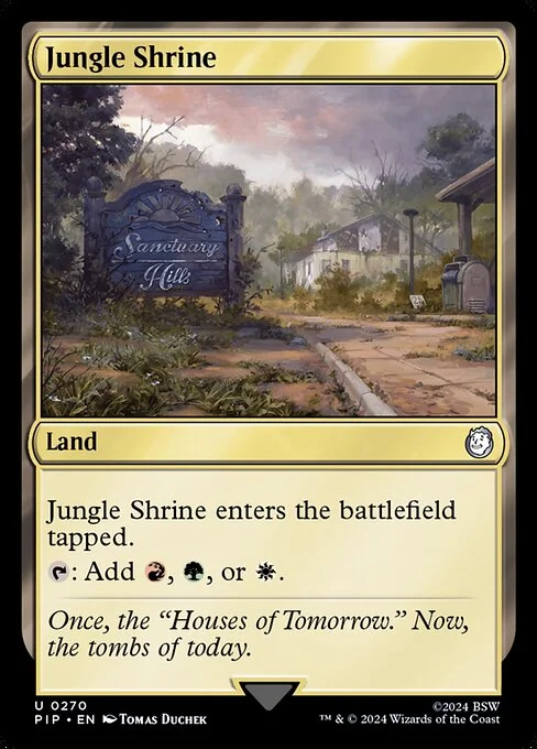 Jungle Shrine, carta Magic di tipo Land illustrata da Tomas Duchek