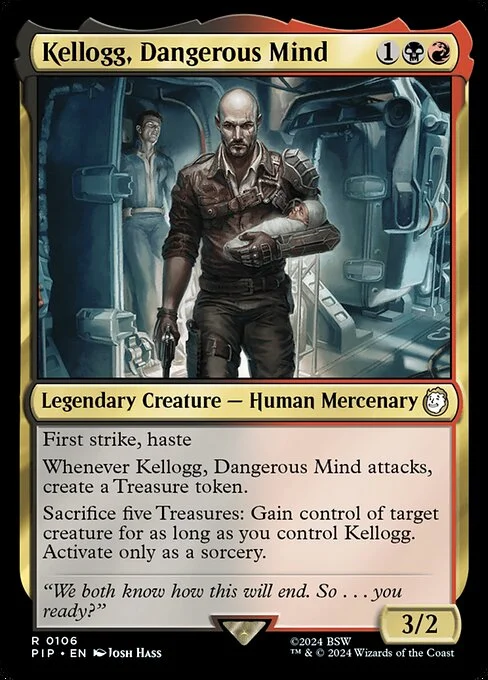 Kellogg, Dangerous Mind, carta Magic di tipo Legendary Creature — Human Mercenary illustrata da Josh Hass