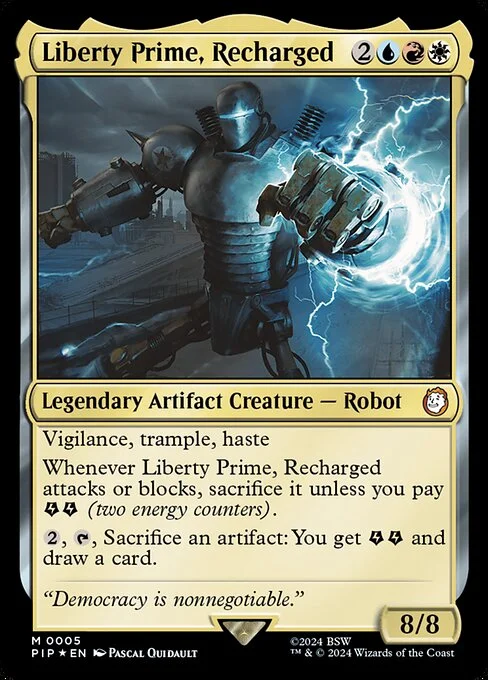 Liberty Prime, Recharged, carta Magic di tipo Legendary Artifact Creature — Robot illustrata da Pascal Quidault