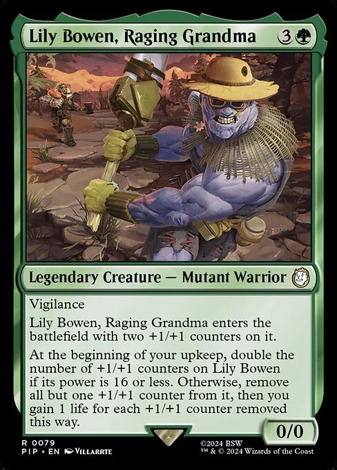Lily Bowen, Raging Grandma, carta Magic di tipo Legendary Creature — Mutant Warrior illustrata da Villarrte